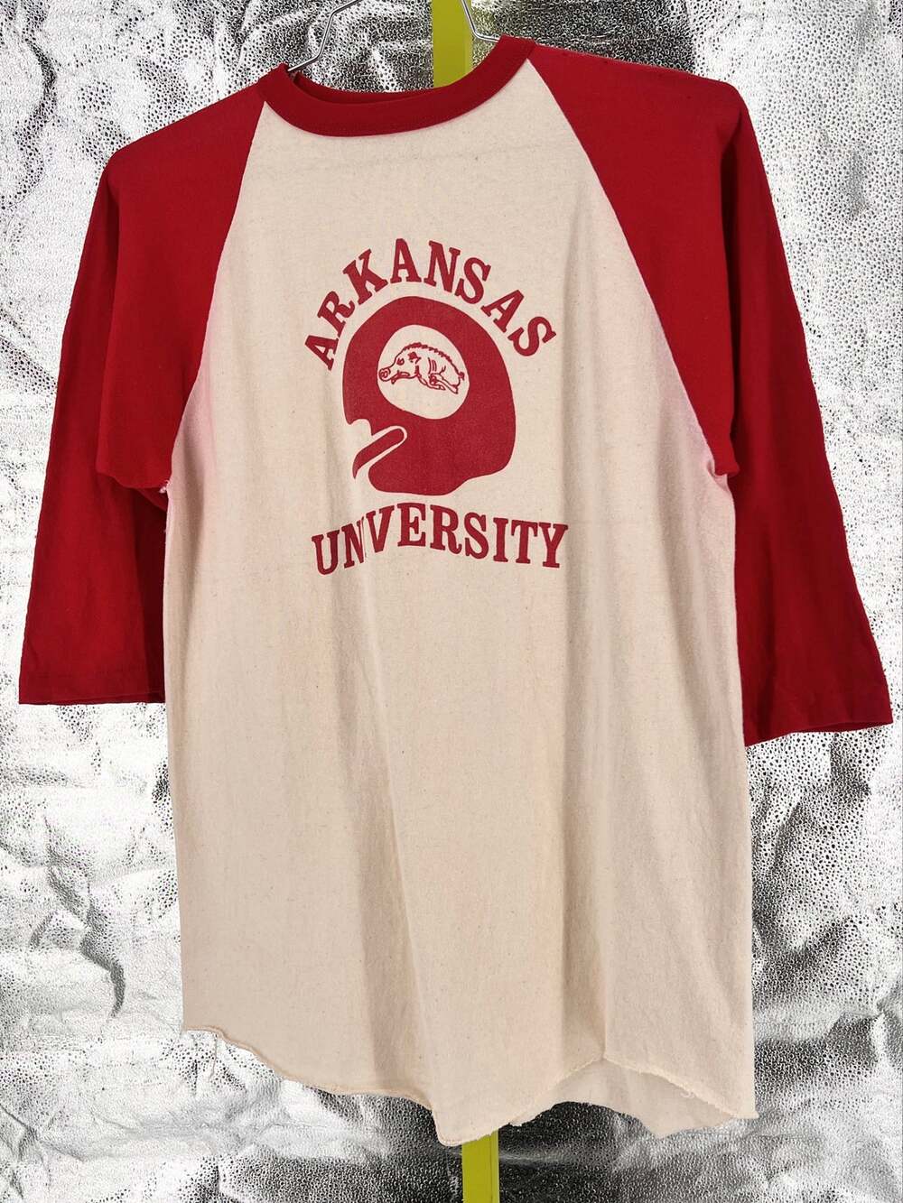 70s Arkansas University Raglan Tshirt Vintage Razorbacks Football Helmet 1970s